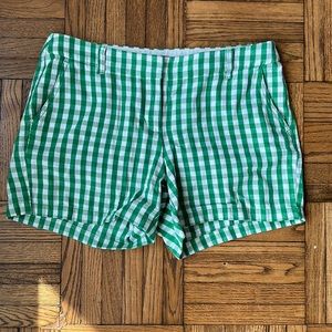 J. Crew Factory green and white gingham shorts, size 10